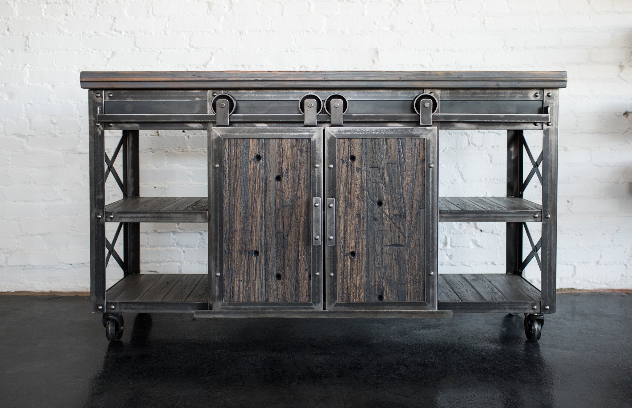 Urban Loft Boxcar Rolling Door Console