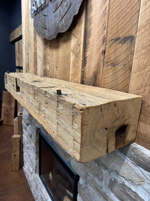 Hewn Oak Mantel- Metal Relic Detail
