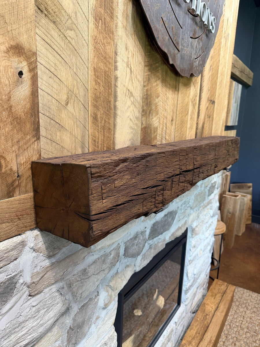 Waxed Hewn Oak Mantel