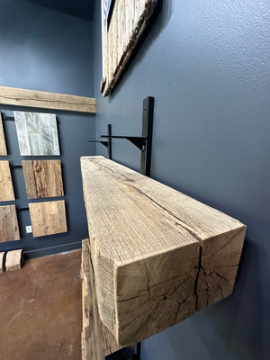 White Oak Hewn Mantel with Milled Top